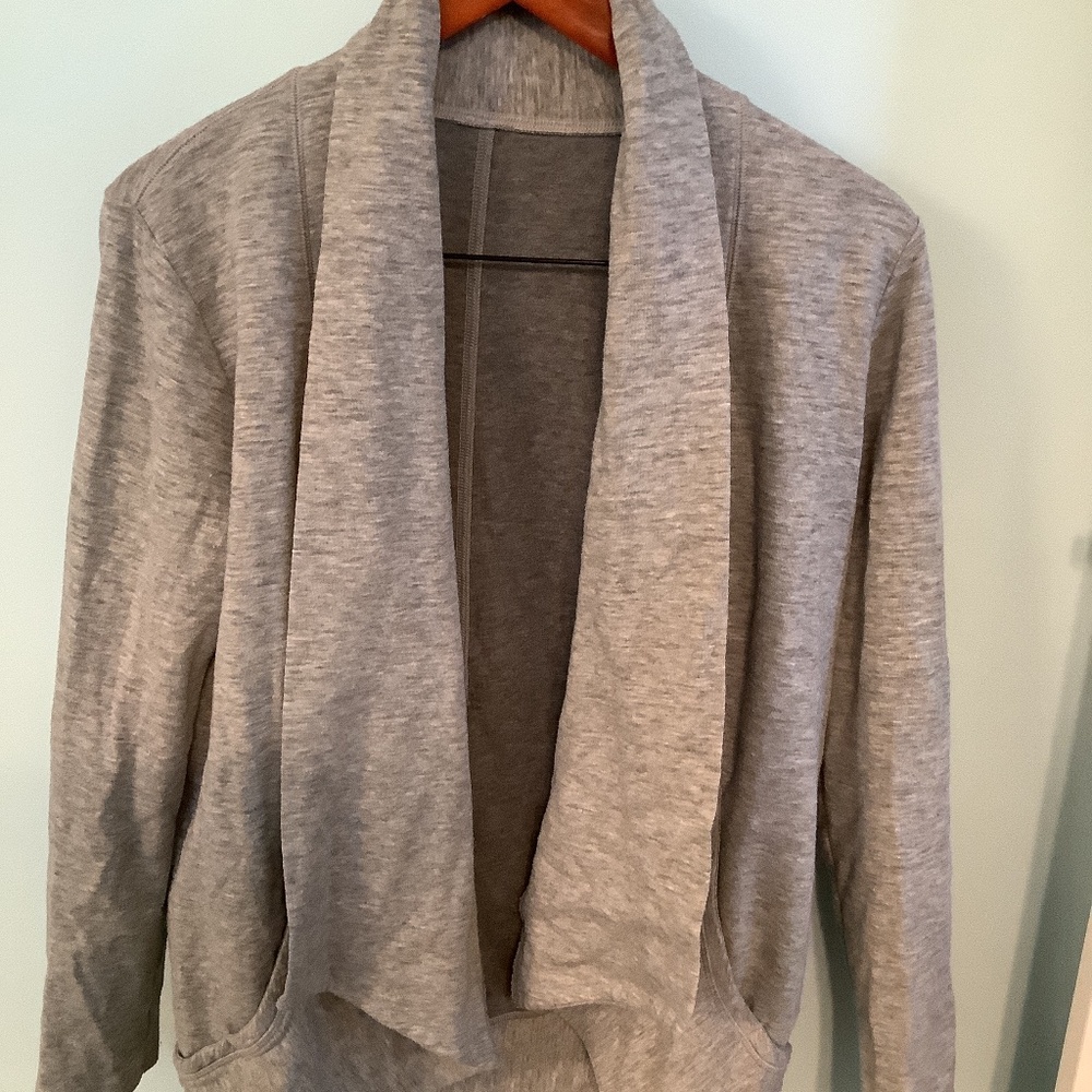 LUCY Light Gray Open Front Shawl-Collar Women's Cardigan